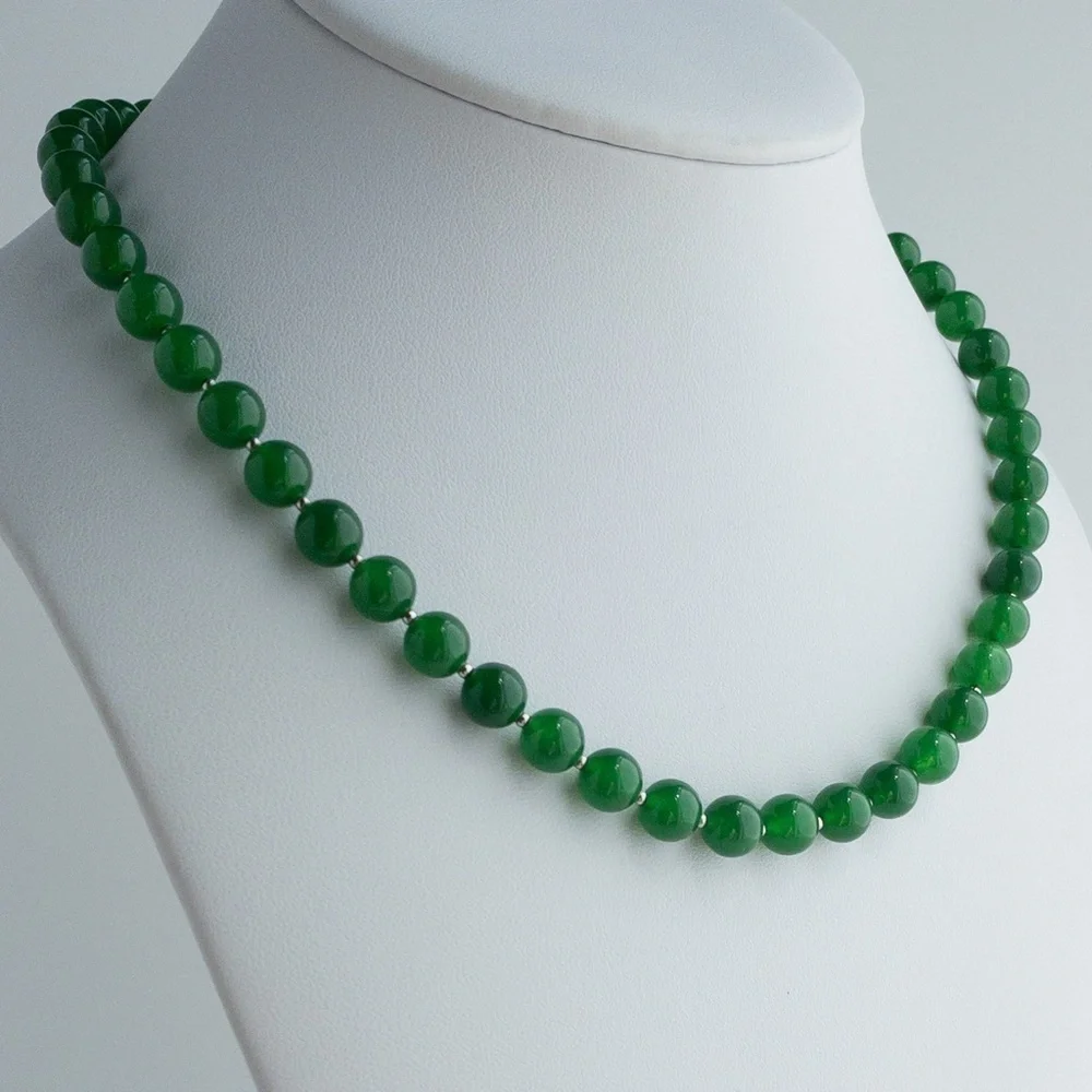 Dark Green Aventurine Beaded Necklace 925 8mm Round Natural Gemstone Beads 18” - Picture 4 of 13